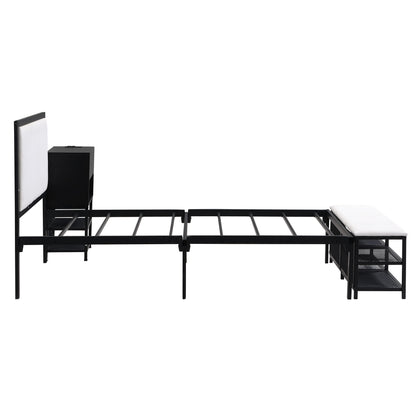 Twin Size Platform Bed With 2 Tier Storage Shelves, Storage Cabinet - Black