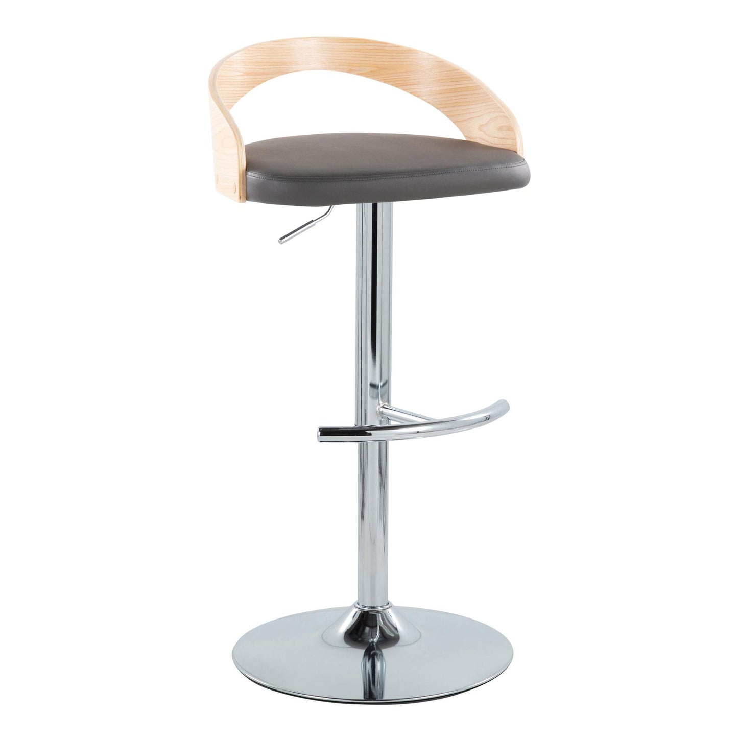Grotto - Contemporary Adjustable Barstool With Swivel With Rounded T Footrest (Set of 2) - Chrome / Natural / Gray