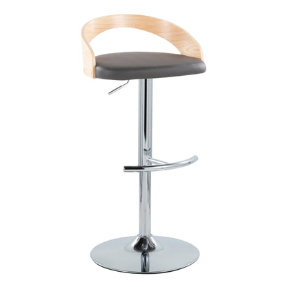 Grotto - Contemporary Adjustable Barstool With Swivel With Rounded T Footrest (Set of 2) - Chrome / Natural / Gray