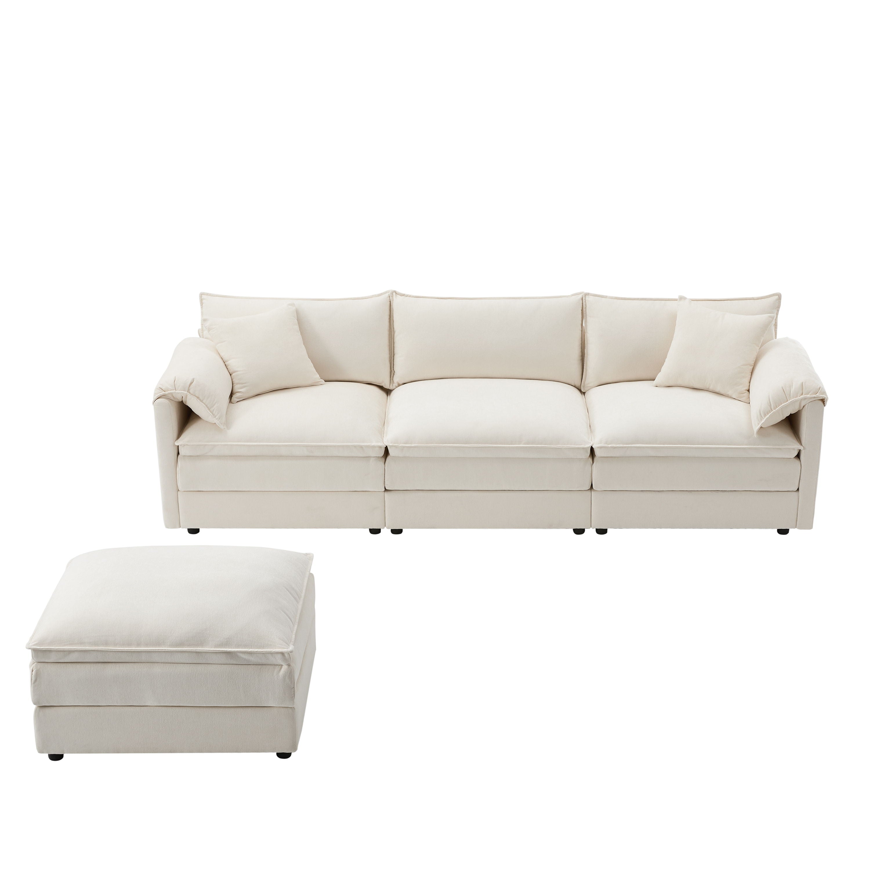 Modular Sectional With Deep And Wide Seat, L Shaped Cloud Couch Set With Double Cushions 4 Seat Sofa With Movable Ottoman Oversized - Cream