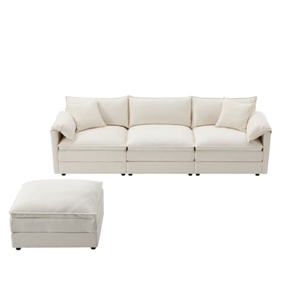 Modular Sectional With Deep And Wide Seat, L Shaped Cloud Couch Set With Double Cushions 4 Seat Sofa With Movable Ottoman Oversized - Cream