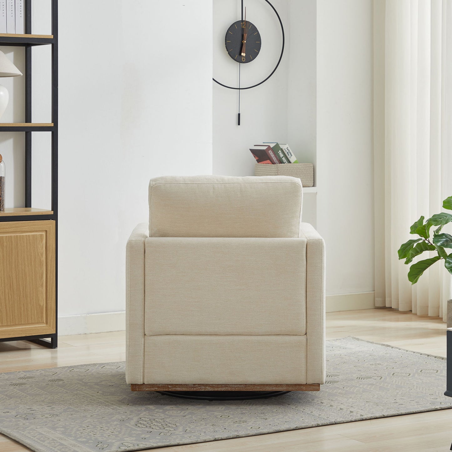 Square Upholstered Swivel Accent Chair With 360 Degree Rotation - Beige