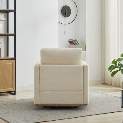 Square Upholstered Swivel Accent Chair With 360 Degree Rotation - Beige