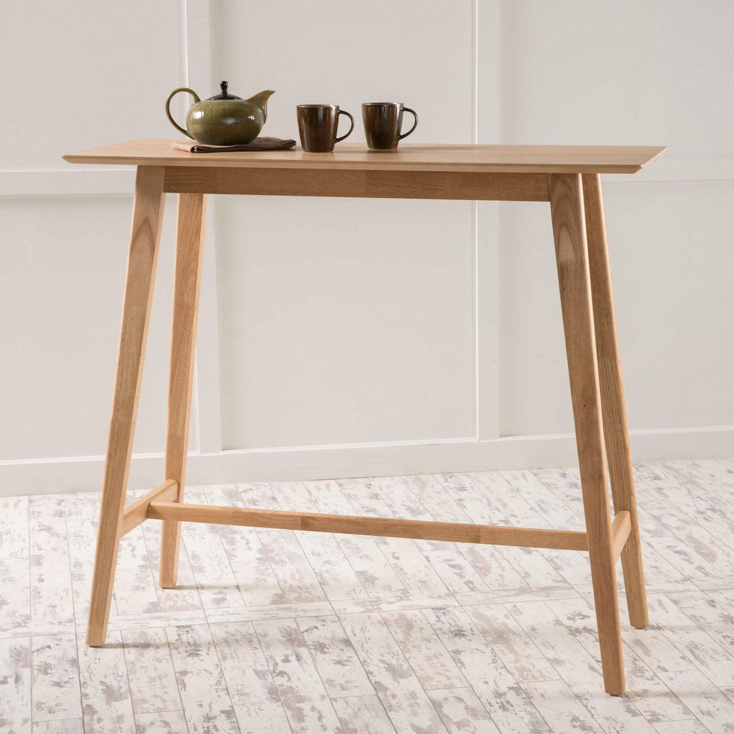 Bar Height Dining Table With Splayed Legs And Elongated Rectangular Top - Natural