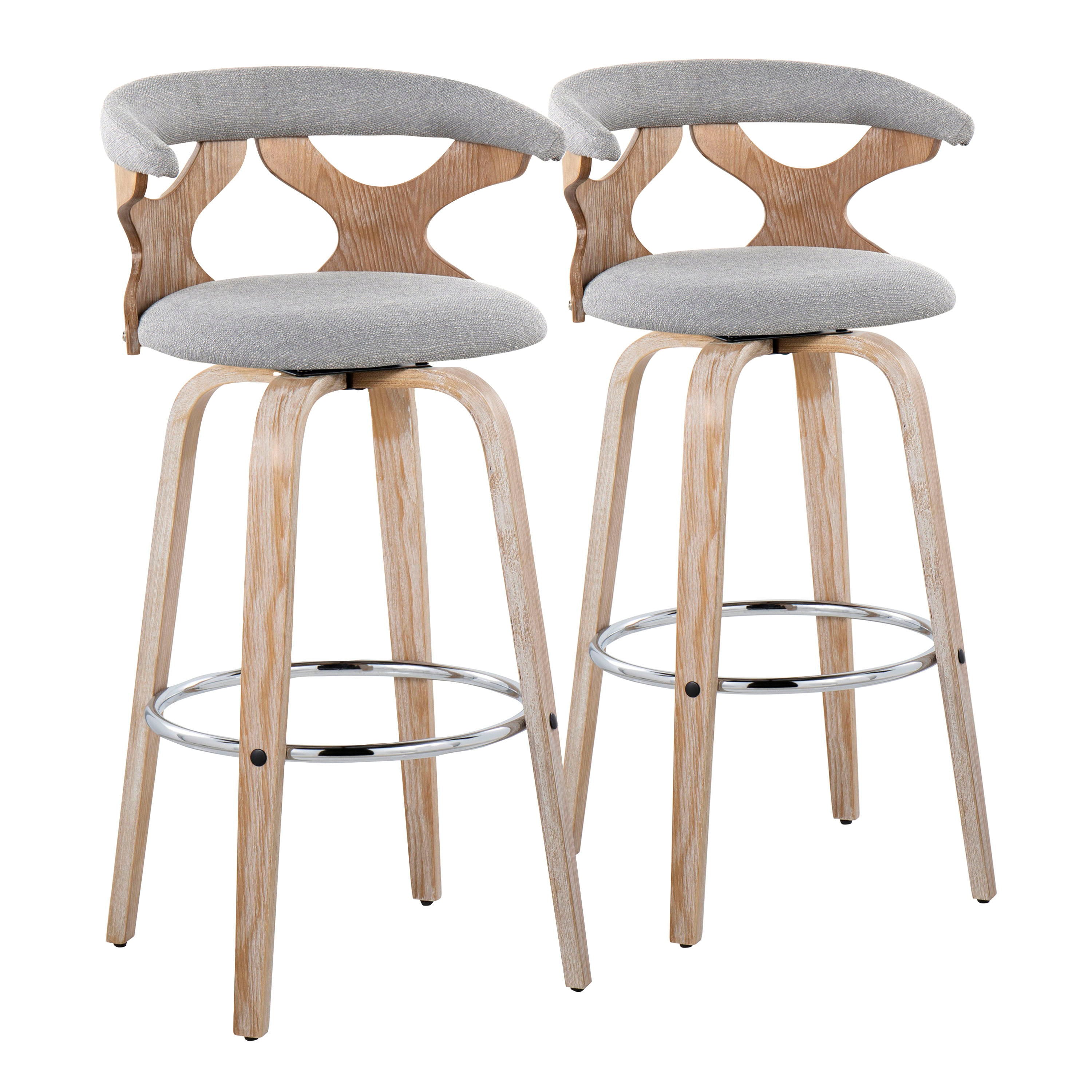 Gardenia - Contemporary Fixed Height Barstool With Swivel With Round Footrest (Set of 2) - White Washed / Gray