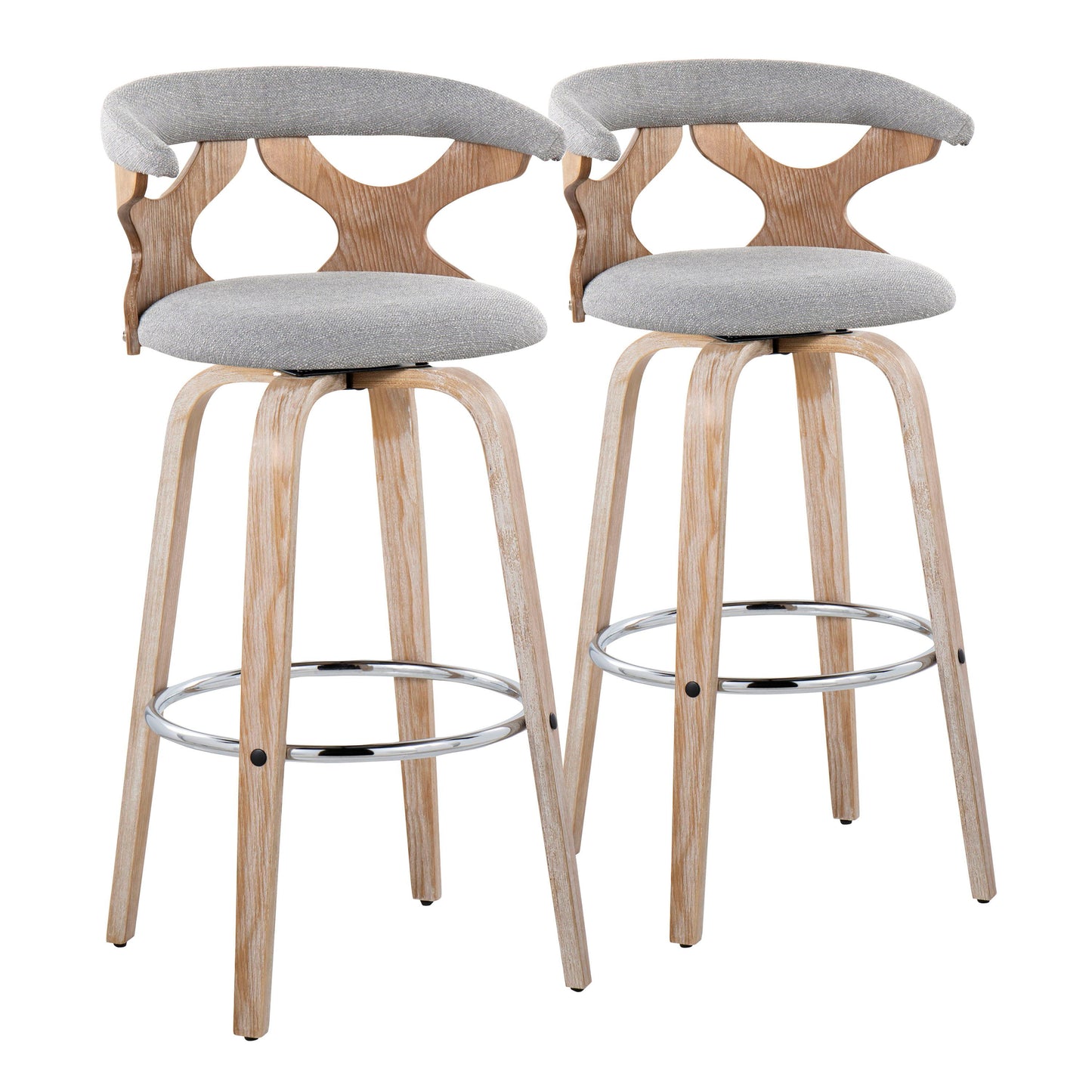 Gardenia - Contemporary Fixed Height Barstool With Swivel With Round Footrest (Set of 2) - White Washed / Gray