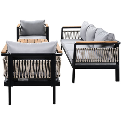 4 Pieces Outdoor Sectional Sofa Set 5 Person Patio Seating Group Outdoor Conversation Set With Cushions And A Coffee Table For Patios, Gardens, Or Balcony - Gray