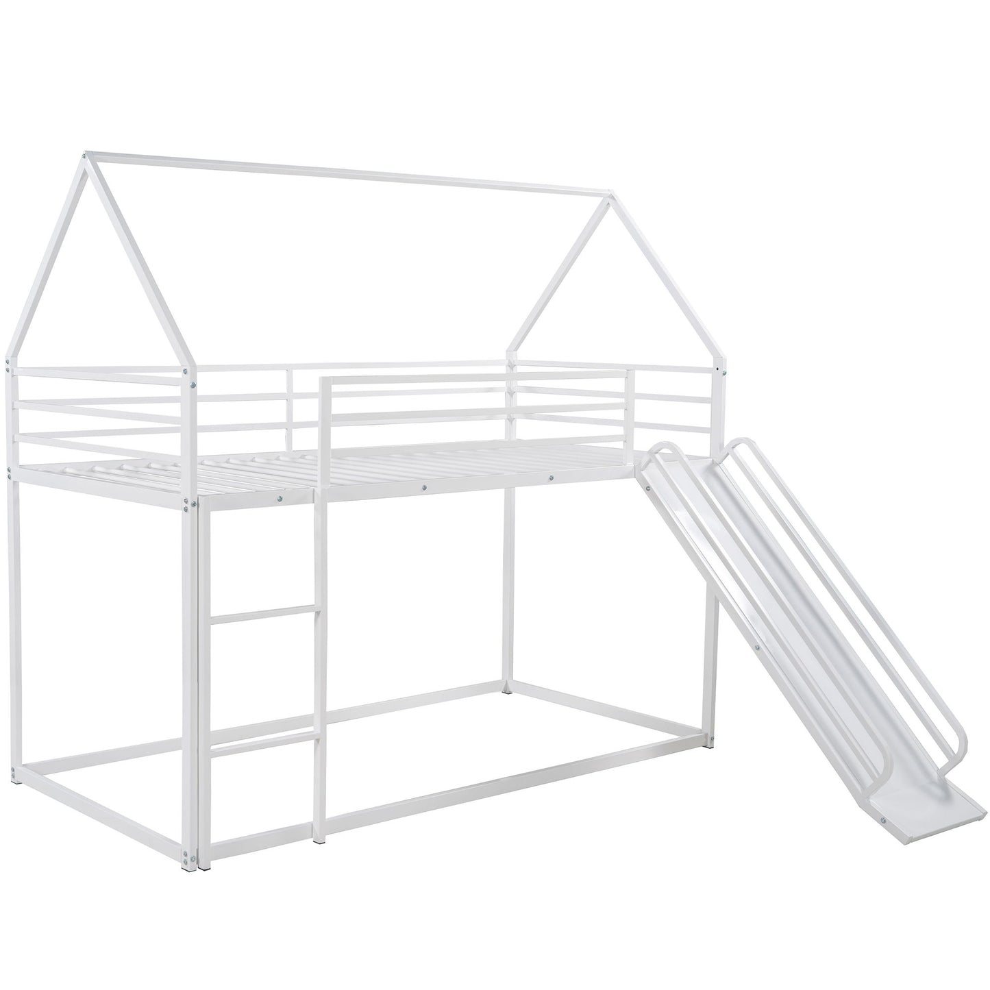 Twin Over Twin House Bunk Bed With Ladder And Slide - White