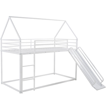 Twin Over Twin House Bunk Bed With Ladder And Slide - White