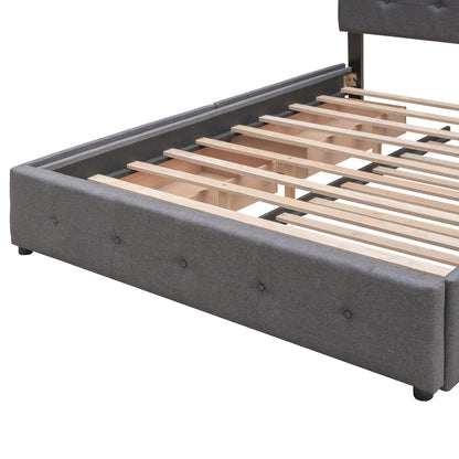 Queen Size Upholstered Platform Bed With 2 Drawers And 1 Twin Long Trundle - Dark Gray