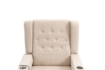 Arm Pushing Recliner Chair, Modern Button Tufted Wingback Push Back Recliner Chair, Living Room Chair Fabric Pushback Manual Single Reclining Sofa Home Theater Seating For Bedroom - Khaki / Yellow