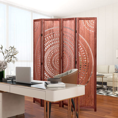 Panel Solid Wood Folding Room Divider - Brown