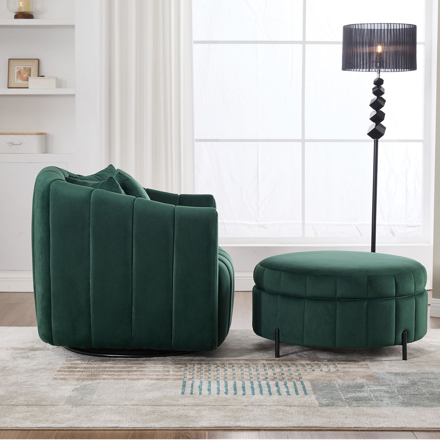 Oversized Swivel Barrel Accent Chair And Ottoman Set With Storage - Green