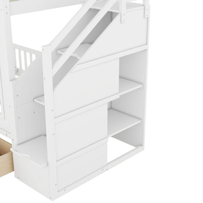 Twin Over Twin Bunk Bed With Changeable Table, Turn Into Upper Bed And Down Desk - White