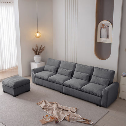 Modern Modular L Shaped Chenille Sofa Couch Reversible Ottoman With Storage Removable And Washable Cushions Sofa With USB Ports & Cup Holder For Living Room - Dark Gray
