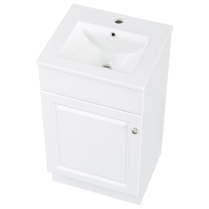 18" Bathroom Vanity With Sink, & Ceramic, Adjustable Shelf - White