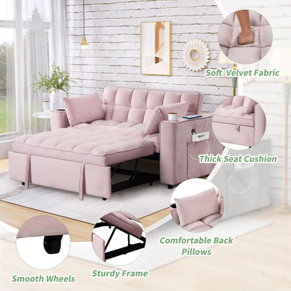 Multi Functional Sofa Bed With Cup Holder And USB Port For Living Room Or Apartments - Pink
