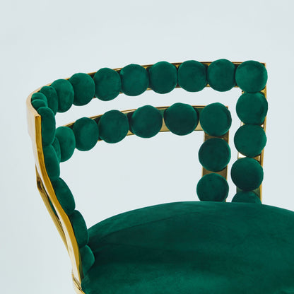 Modern Bar Chair With Iron Tube Legs, Soft Cushions And Comfortable Backrest, Suitable For Dining Room, Living Room, Cafe, Hairball Back, Bar Stool (Set of 2) - Green / Golden
