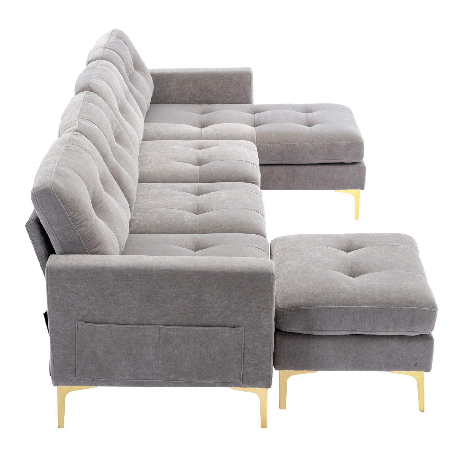 Convertible Sectional Sofa Couch With Movable Ottoman - Light Gray