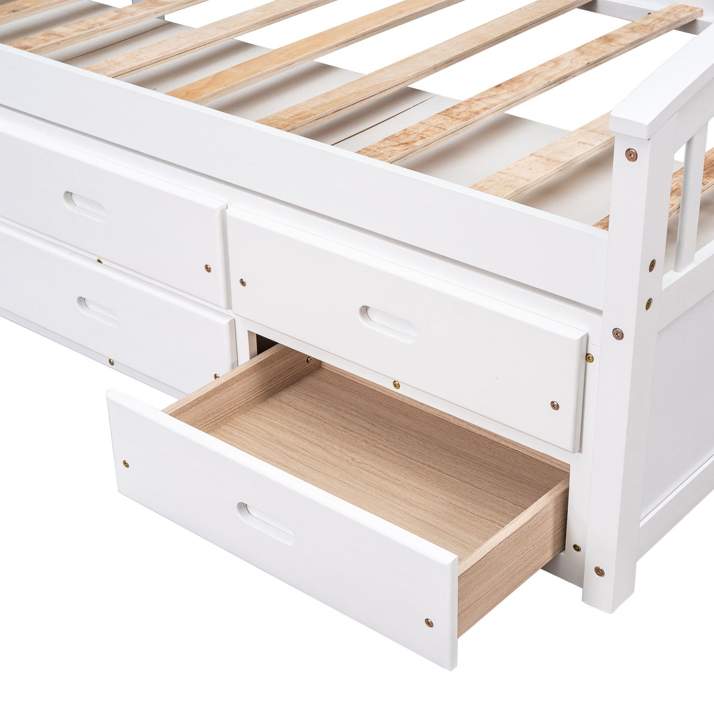 Twin Size Platform Storage Bed Solid Wood Bed With 6 Drawers - White