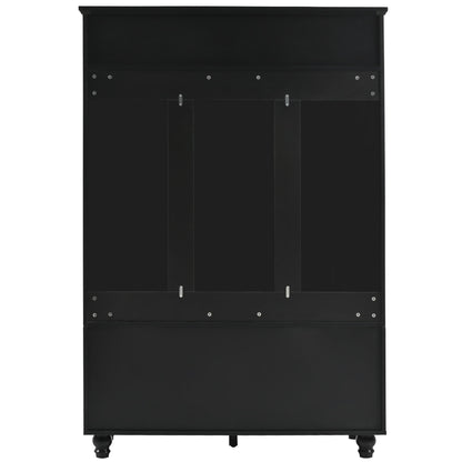 5 In 1 Entryway Bench With Shutter - Shaped Doors, Coat Rack, Cushion And 4 Sturdy Hooks, Wide Hall Tree With Storage Bench For Hallway, Entryway, Living Room - Black