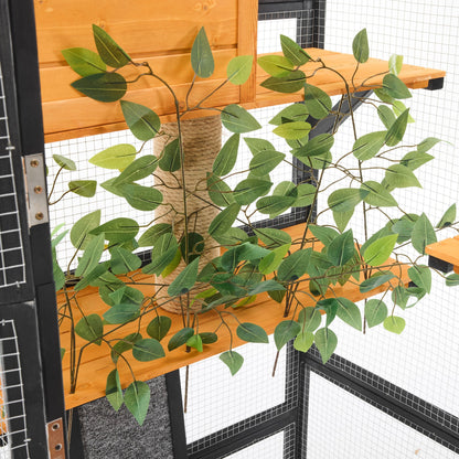 Outdoor Cat House, Diy Cat Enclosure With Double Enter Doors - Black Brown
