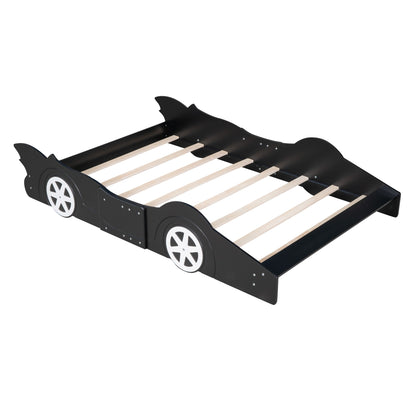 Full Size Race Car Shaped Platform Bed & Wheels - Black