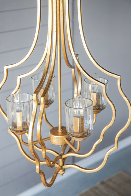 4 Light Metal Chandelier, Hanging Light Fixture With Adjustable Chain For Kitchen, Bulb Not Included - Gold