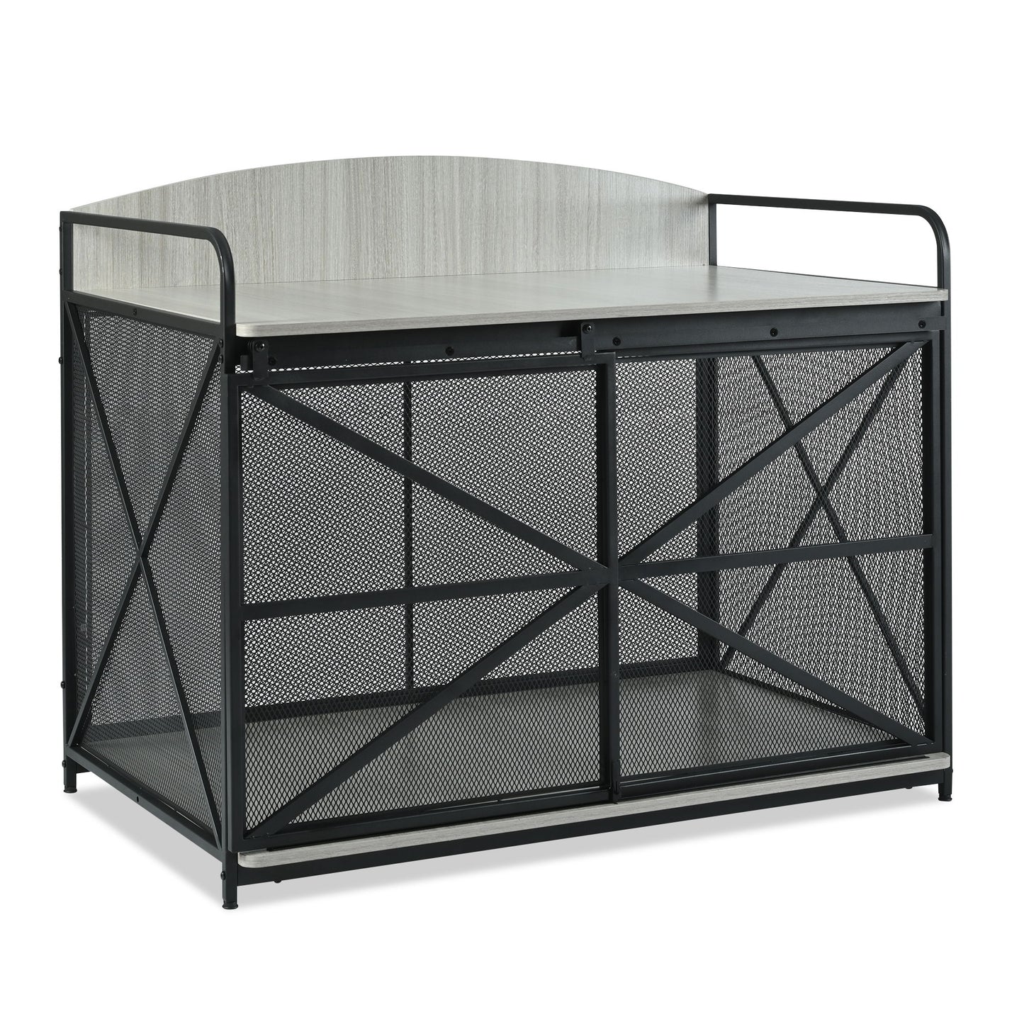Heavy Duty Large Dog Crate Furniture For Large Medium Dog, Farmhouse Wooden Dog Kennel Indoor End Table, Decorative Pet House For Large Dogs - Gray