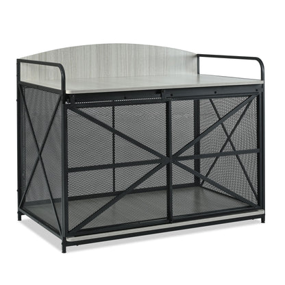 Heavy Duty Large Dog Crate Furniture For Large Medium Dog, Farmhouse Wooden Dog Kennel Indoor End Table, Decorative Pet House For Large Dogs - Gray