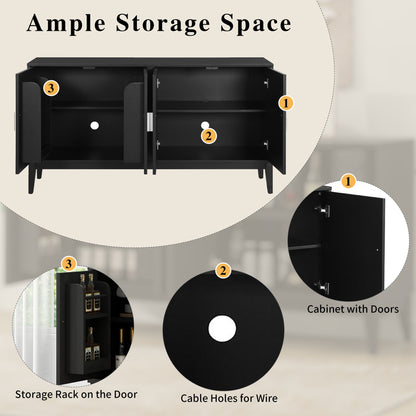 4 Door Sideboard Storage Cabinet With Door Shelf For Living Room And Dining Room, 2 Large Cabinets With Adjustable Shelf - Black