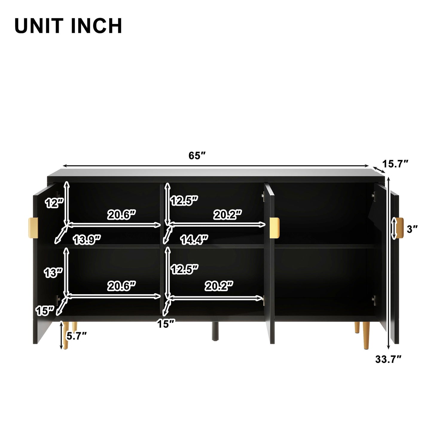 Modern TV Stand With 3 Doors And Adjustable Shelves For Living Room, Fits TVs Up To 70" - Black