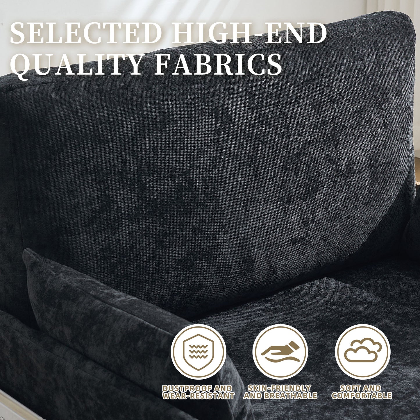 Mid Century Modern Foldable Sofa Bed Recliner, 3 - 1 Convertible Sleeper With 3 Pillows For Small Spaces - Black