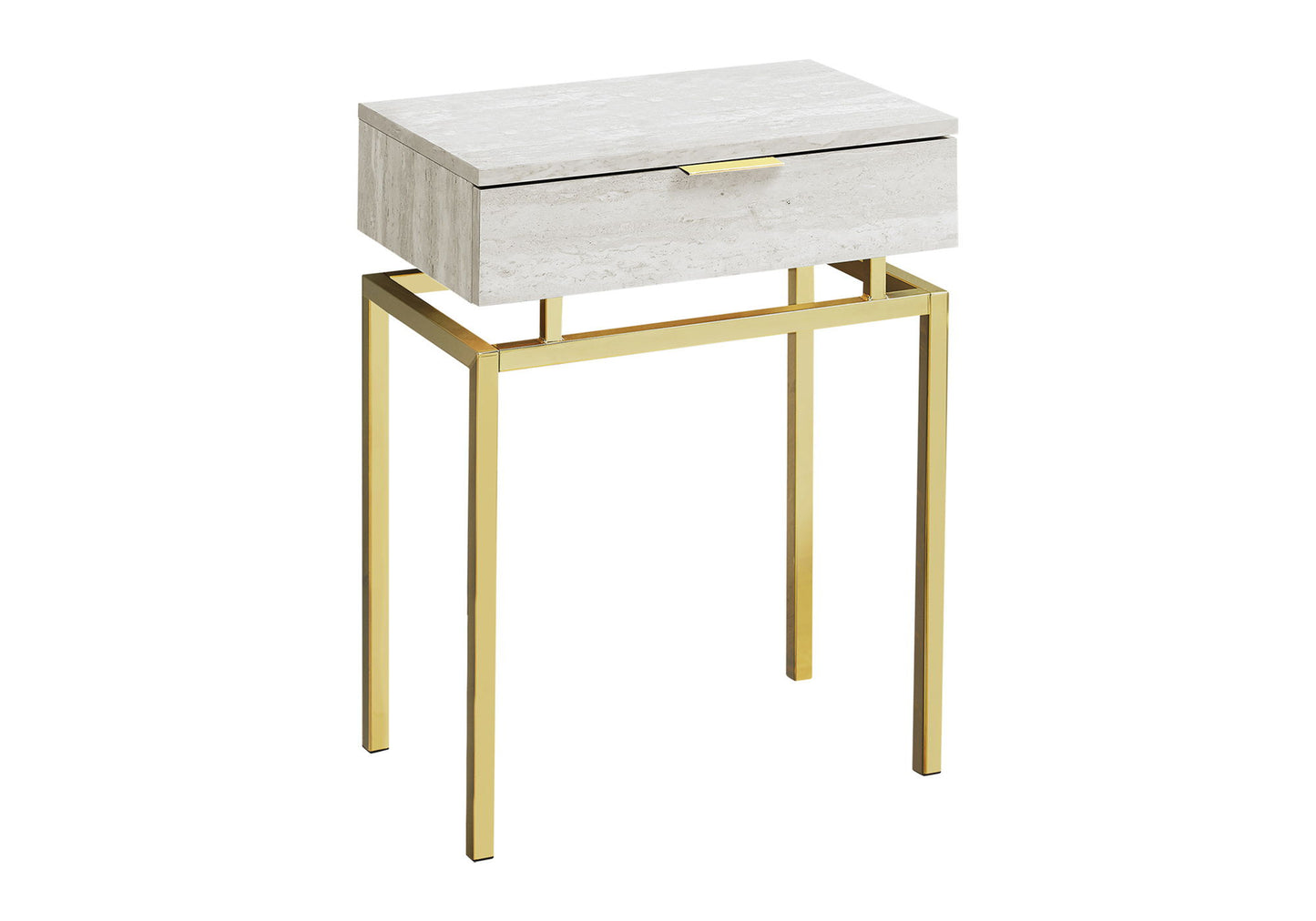 Accent Side Table, Storage Drawer, Marble Look - Beige