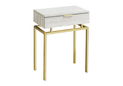 Accent Side Table, Storage Drawer, Marble Look - Beige