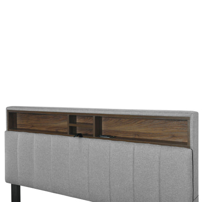 Queen Size Upholstered Platform Bed With Storage Headboard, Twin Long Size Trundle & 2 Drawers And A Set Of Sockets & USB Ports - Gray