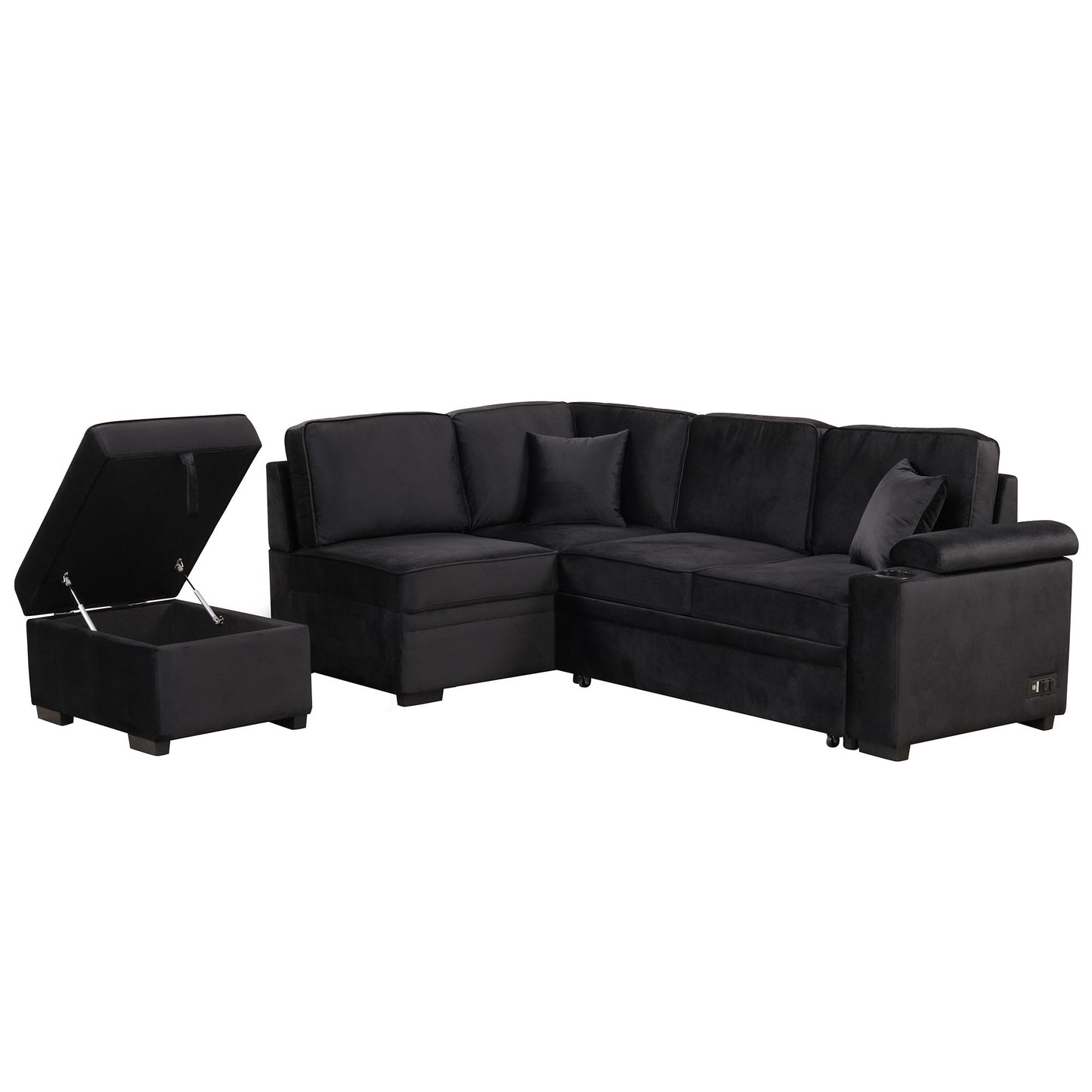 Sleeper Sofa Bed, 2 In 1 Pull Out Sofa Bed L-Shape Couch With Storage Ottoman For Living Room, Bedroom Couch And Small Apartment - Black