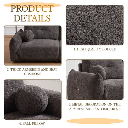 Lamb's Wool 2 Seater Cushion Sofa Comfortable Sofa For Living Room Bedroom And Other Casual Spaces Lamb's Wool Sofa With 2 Cushions And 2 Ball Pillows - Gray