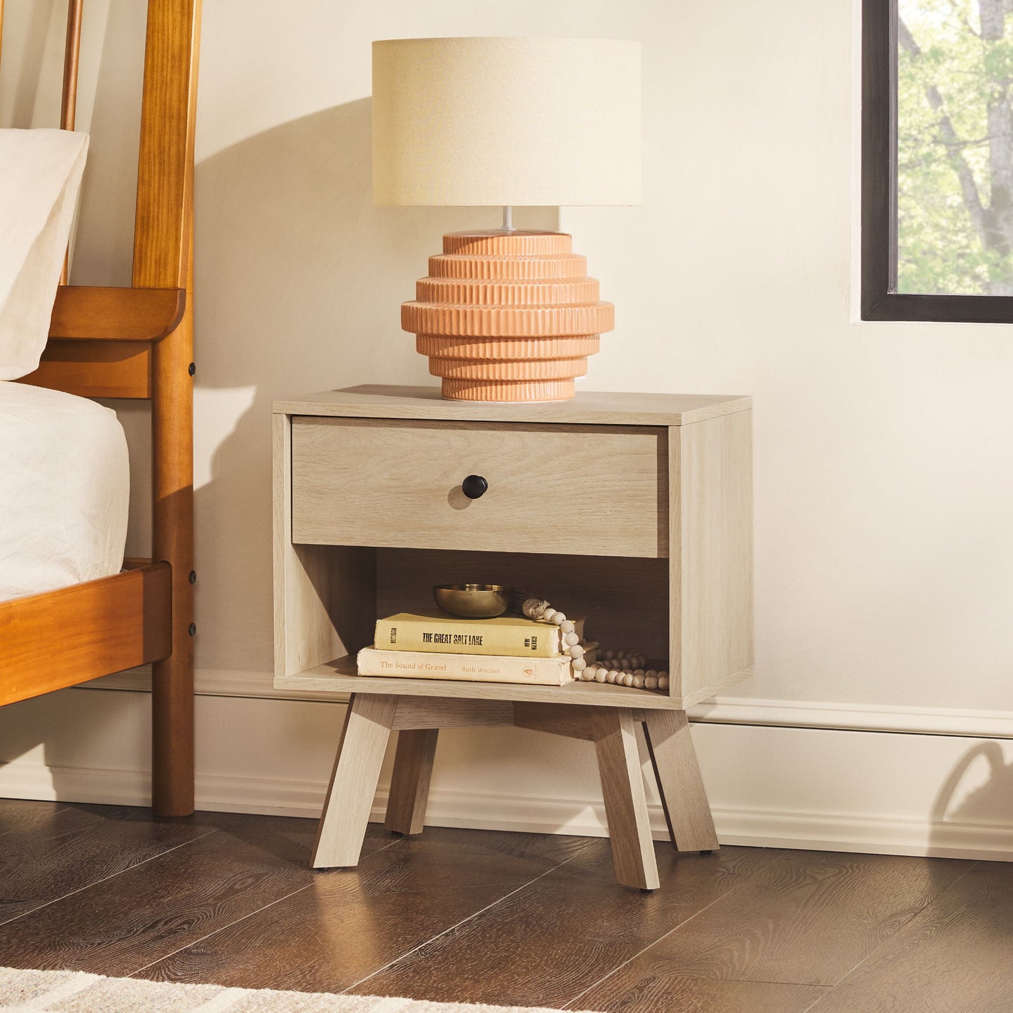 Mid-Century Modern Minimalist 1 Drawer Nightstand - Coastal Oak