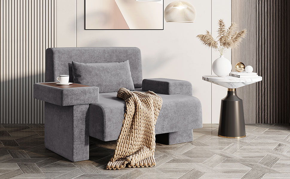 Modern Oversized Armchair, Wide Mid-Century Chair With Pillow Upholstered, Sturdy Wood Frame & Soft Cushion For Living Room - Gray
