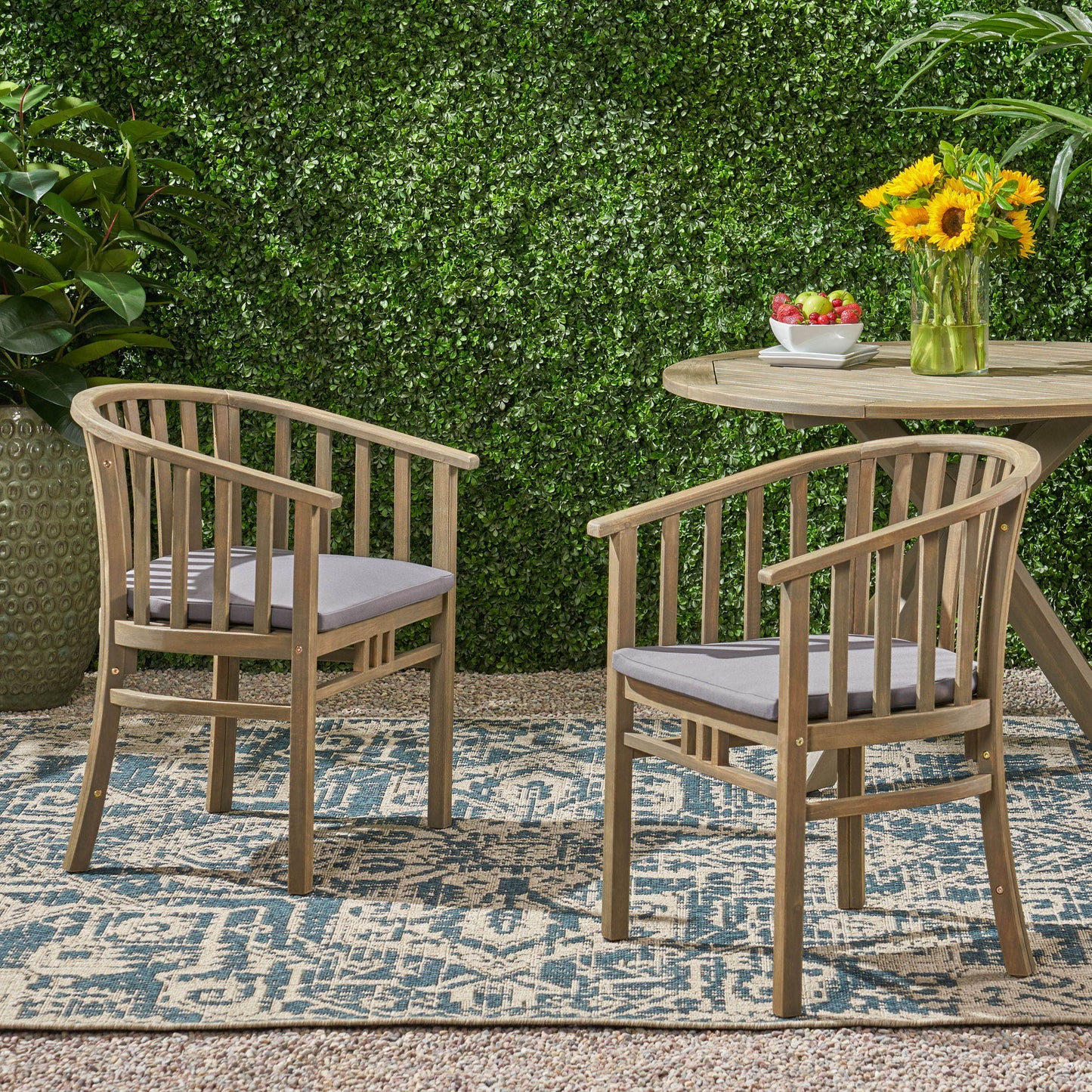 Outdoor Wooden Dining Chairs With Cushions, (Set of 2) - Dark Gray / Gray