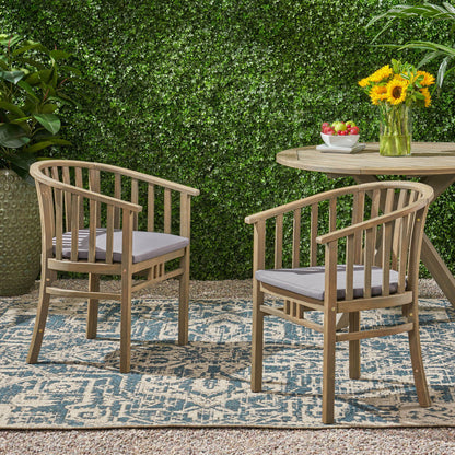 Outdoor Wooden Dining Chairs With Cushions, (Set of 2) - Dark Gray / Gray