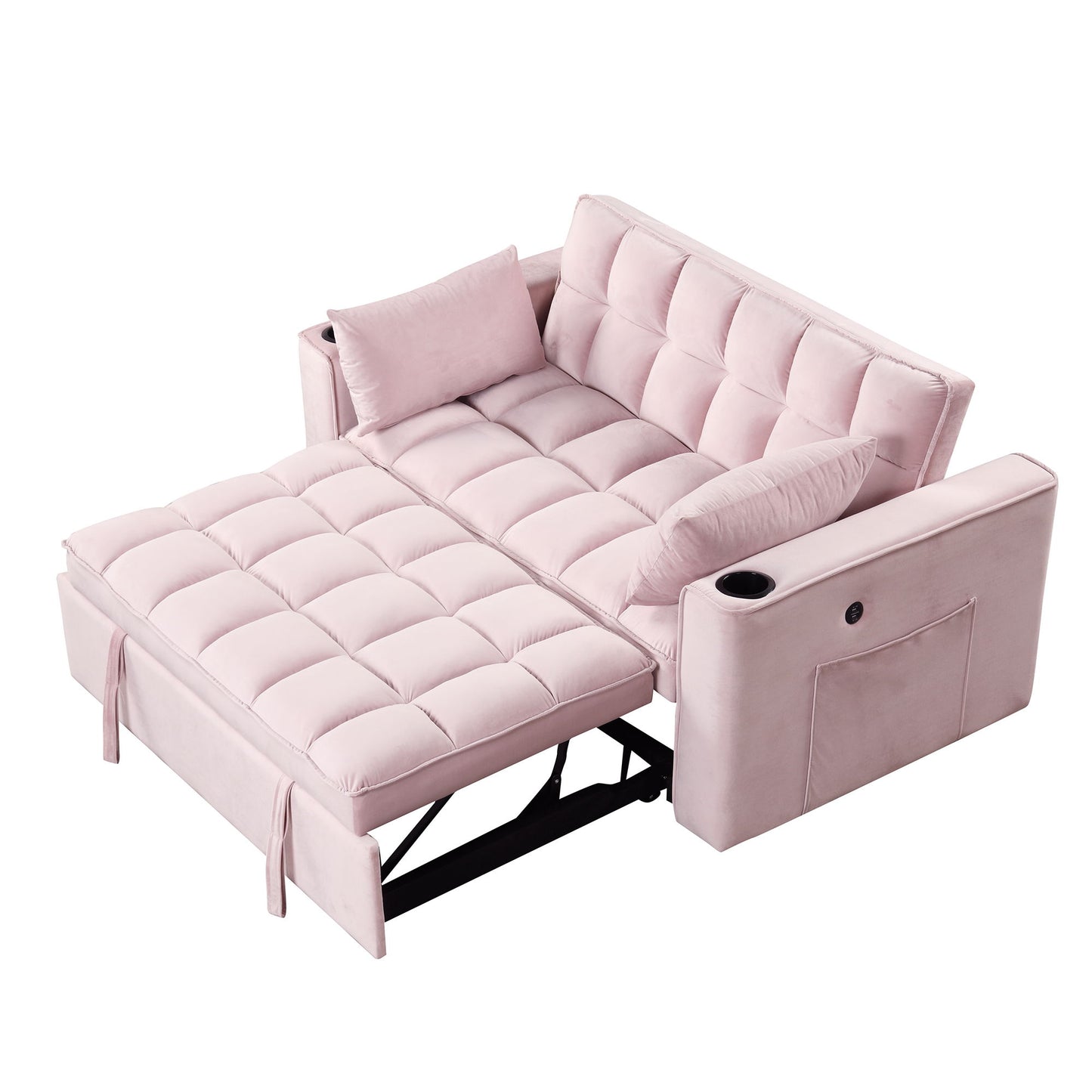 Multi Functional Sofa Bed With Cup Holder And USB Port For Living Room Or Apartments - Pink