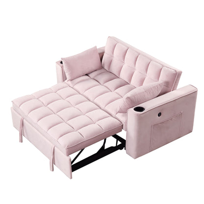 Multi Functional Sofa Bed With Cup Holder And USB Port For Living Room Or Apartments - Pink