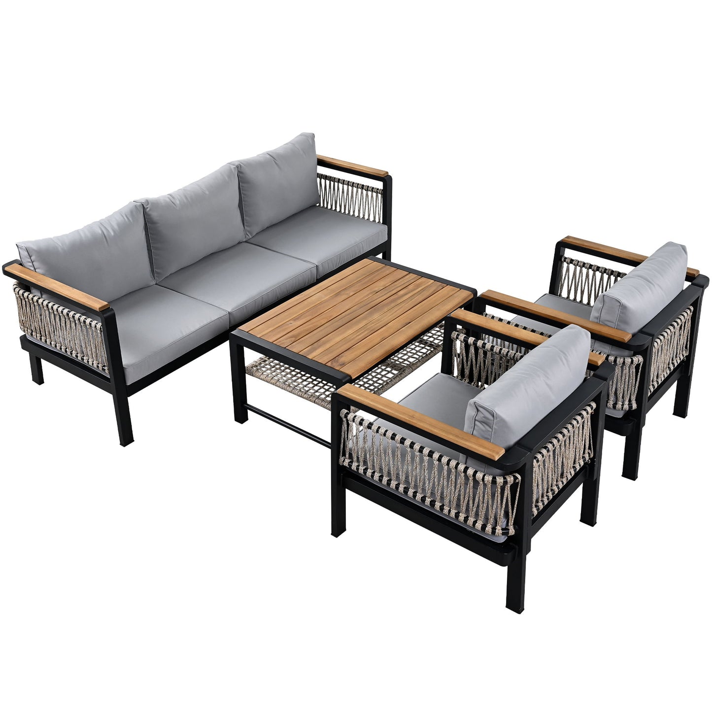 4 Pieces Outdoor Sectional Sofa Set 5 Person Patio Seating Group Outdoor Conversation Set With Cushions And A Coffee Table For Patios, Gardens, Or Balcony - Gray
