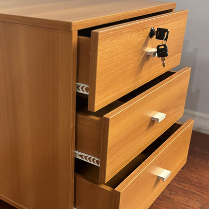 3 Drawer Nightstand Locking Top Drawer Metal Drawer Glides Metal Bar Handles - Light Cherry
