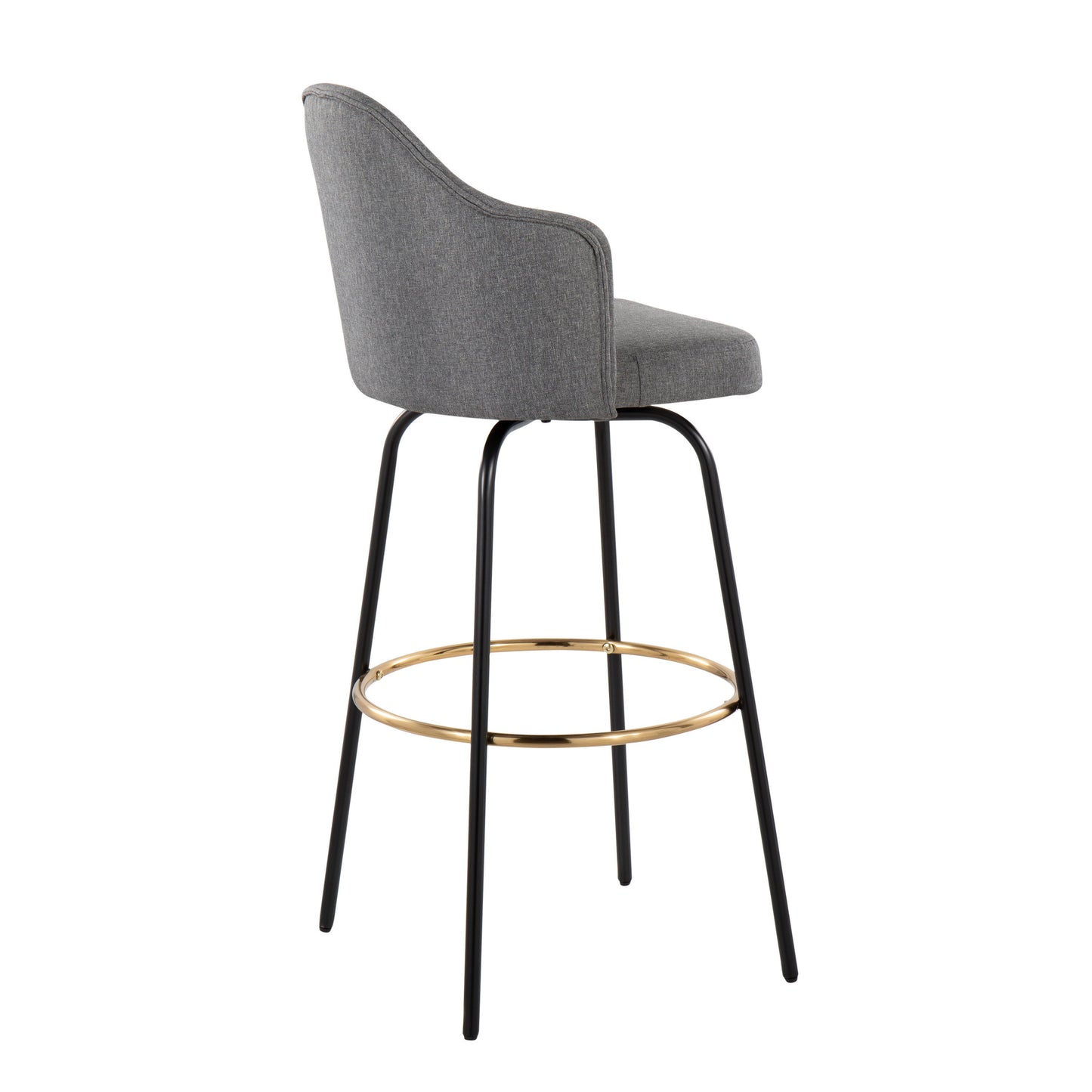 Ahoy - Contemporary Fixed Height Bar Stool Round Gold Footrest (Set of 2) - Gray / Black