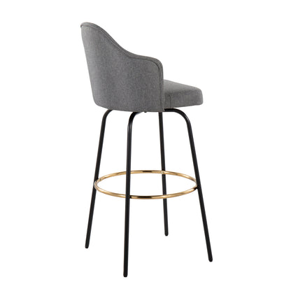 Ahoy - Contemporary Fixed Height Bar Stool Round Gold Footrest (Set of 2) - Gray / Black