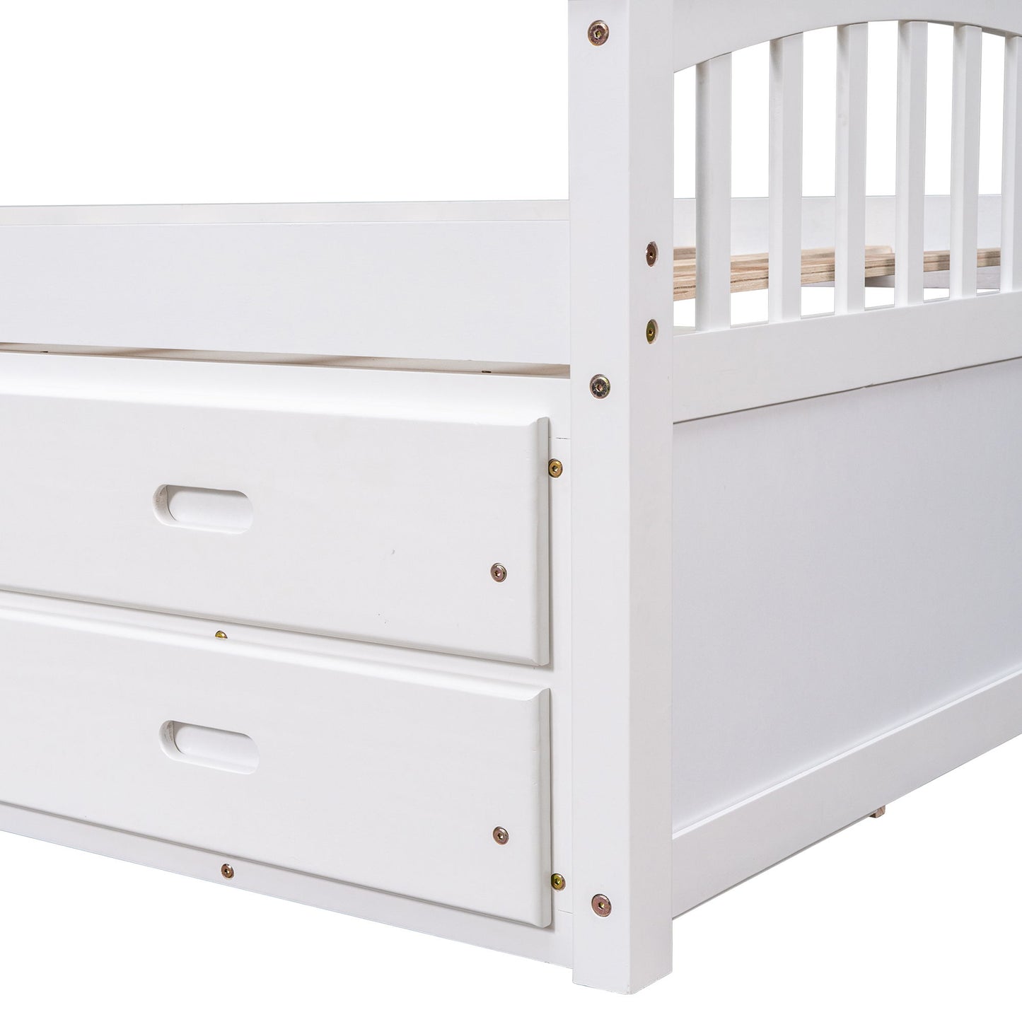 Twin Size Platform Storage Bed Solid Wood Bed With 6 Drawers - White