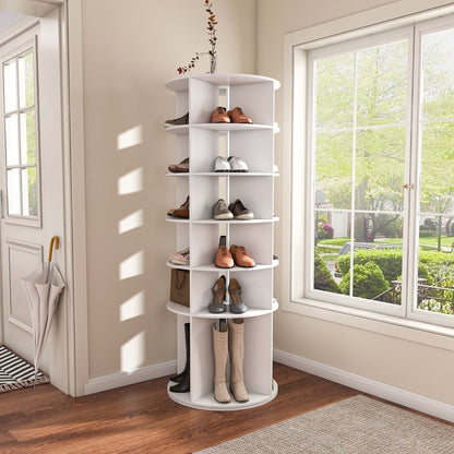 6 Tier Spinning Shoe Rack, Free Standing 360ÔøΩÔøΩ Revolving Shoe Organizer - White